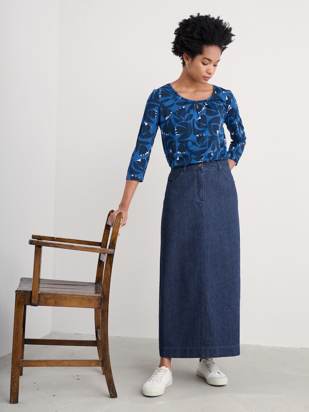 Seasalt - 3/4 Appletree Top - Floral Cutout Ink