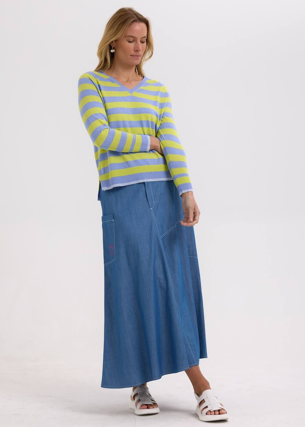 Zaket & Plover - Essential Stripe V Top - Blueberry ZP7701
