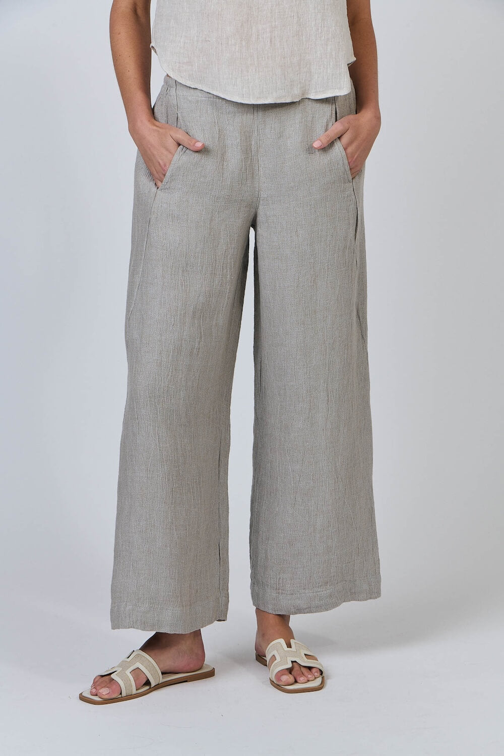Naturals by O & J - Wide Leg Tailored Pants - Cement (GA398)