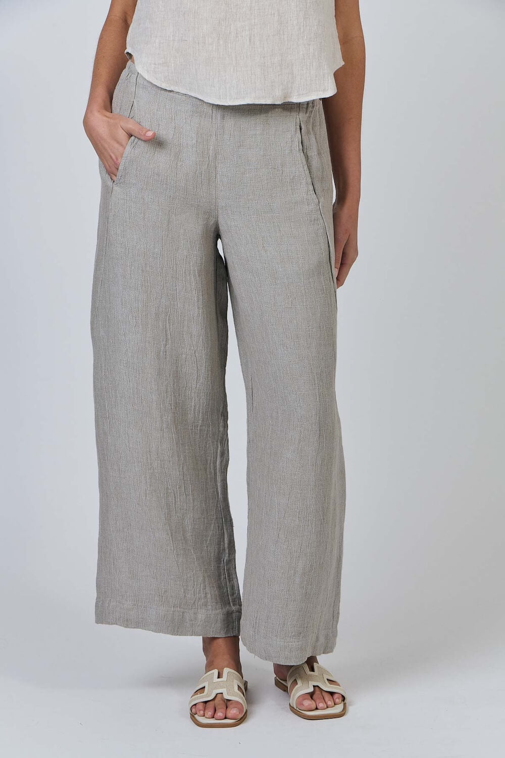 Naturals by O & J - Wide Leg Tailored Pants - Cement (GA398)