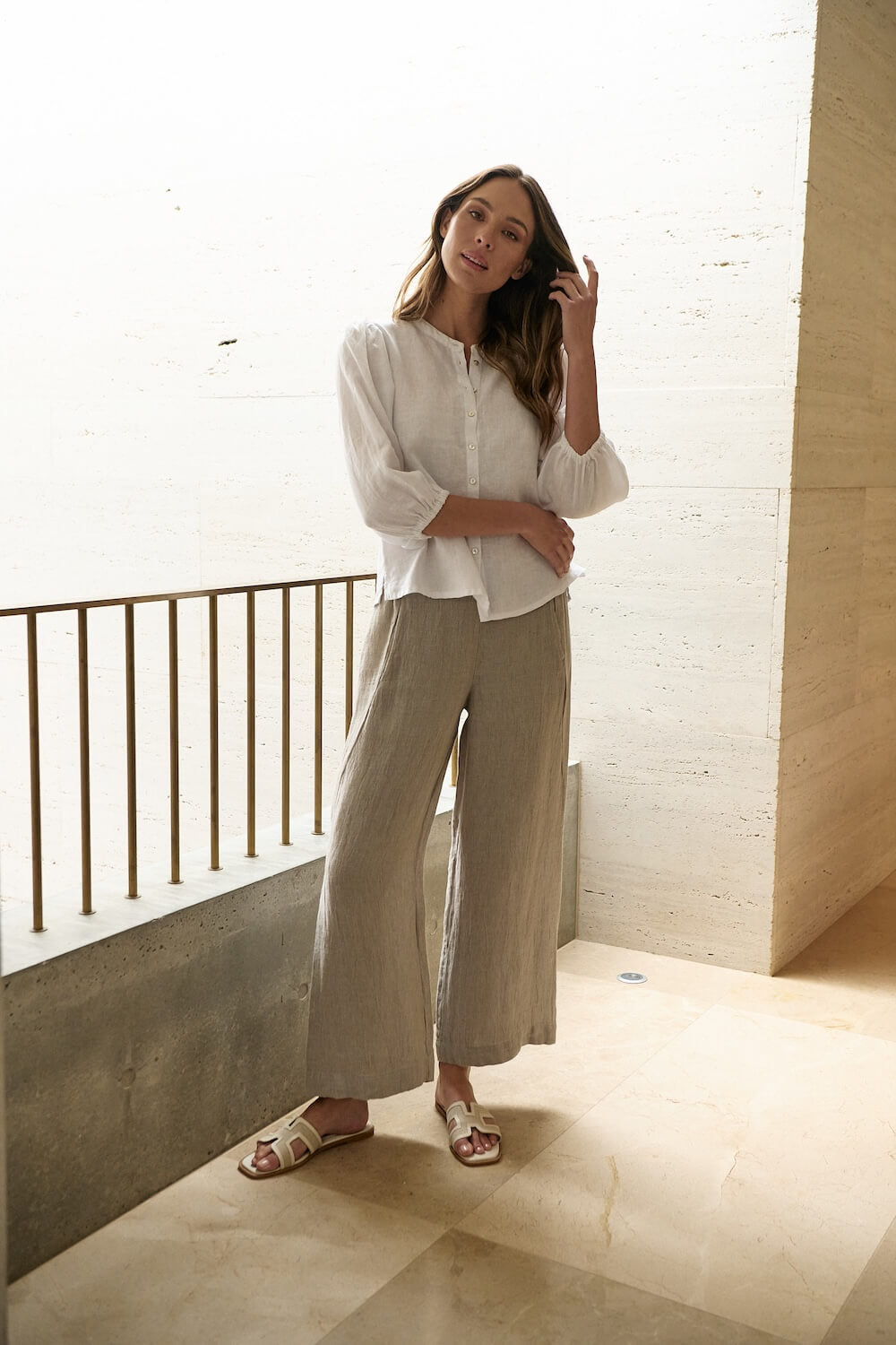 Naturals by O & J - Wide Leg Tailored Pants - Cement (GA398)