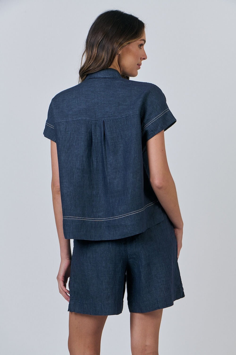 Naturals by O & J - Wide Leg Linen Shorts - Poseidon (GA477)