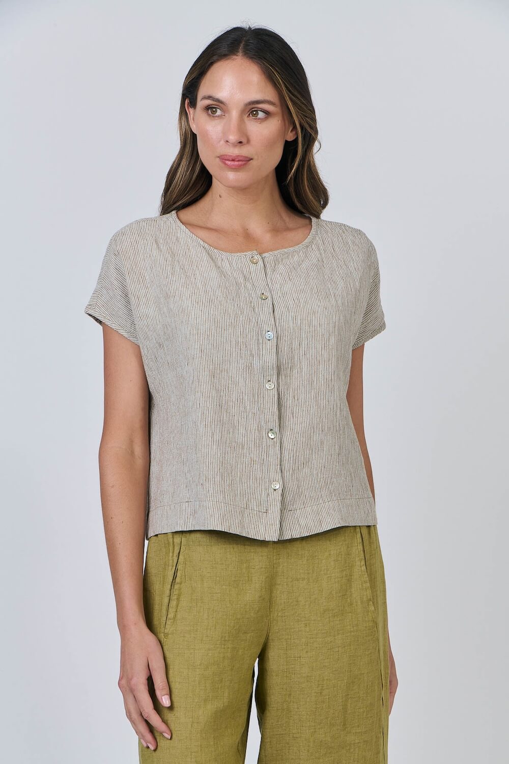 Naturals by O & J - Button Down Linen Top - Blister (GA504)