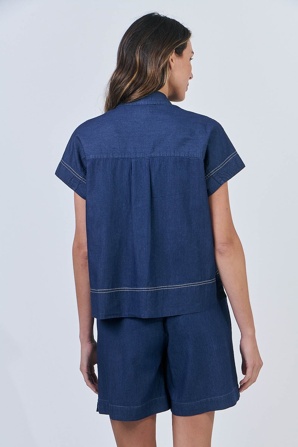 Naturals by O & J - Short Sleeve Cotton Button Up Shirt - Chambray (GA533)