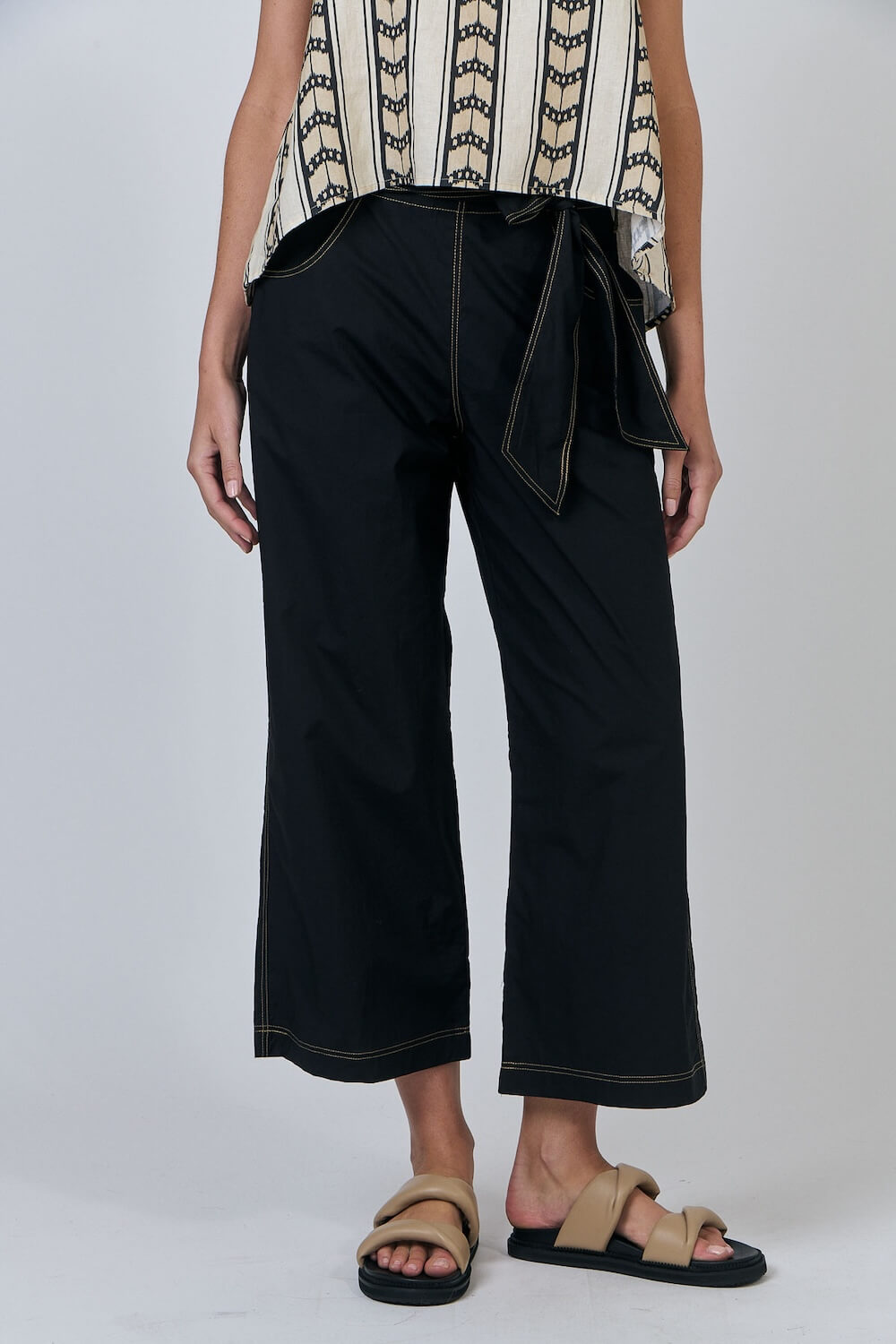 Naturals by O & J - Cotton Poplin Wide Leg Tie Pants - Black (GA567
