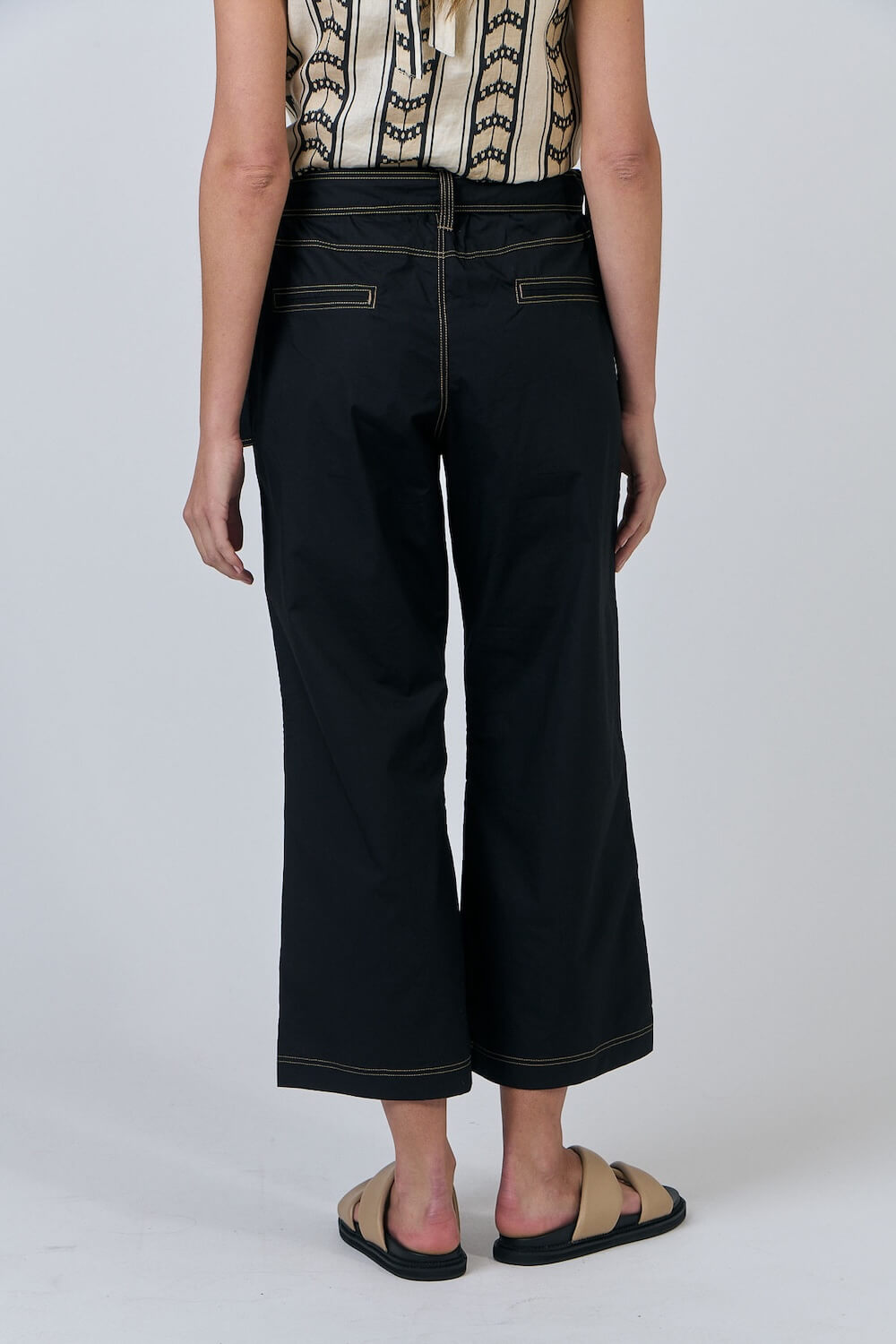 Naturals by O & J - Cotton Poplin Wide Leg Tie Pants - Black (GA567
