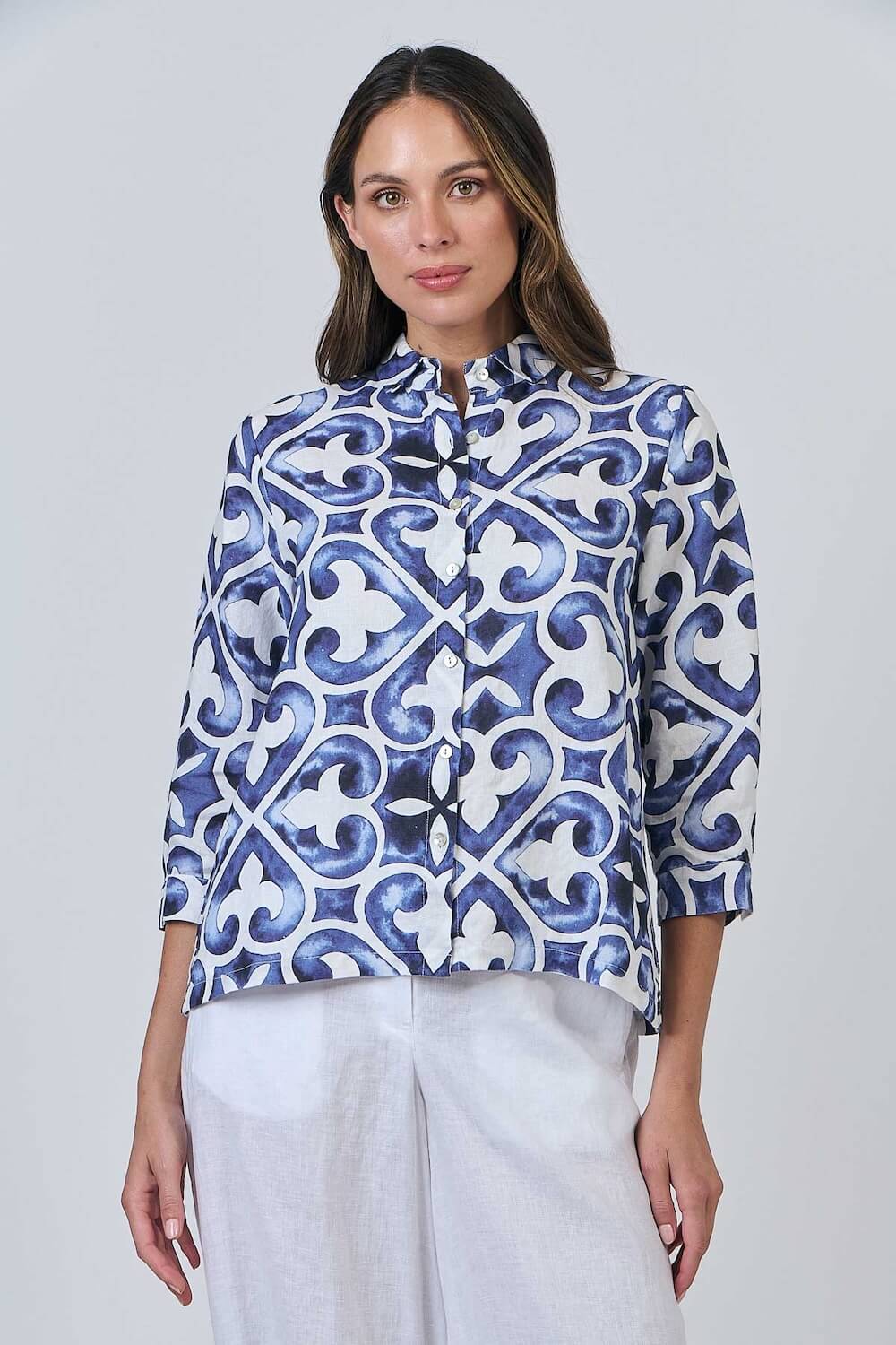 Naturals by O & J - Button Up Collared Blouse - Corfu (GA569)
