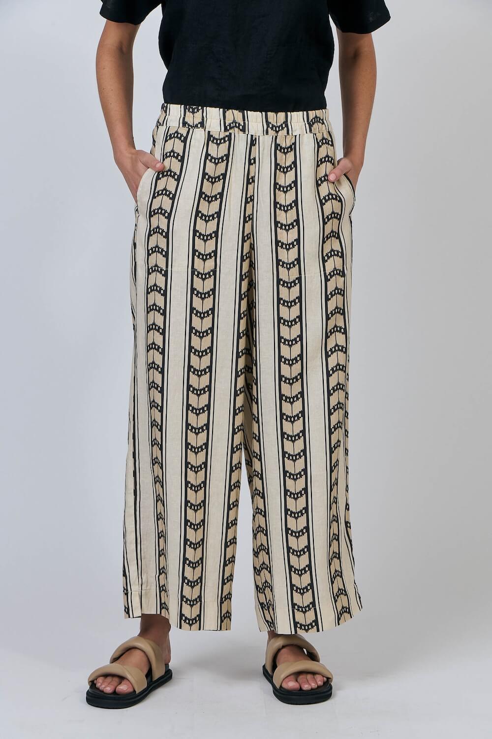 Naturals by O & J - Wide Leg Linen Pants - Chevron (GA578)