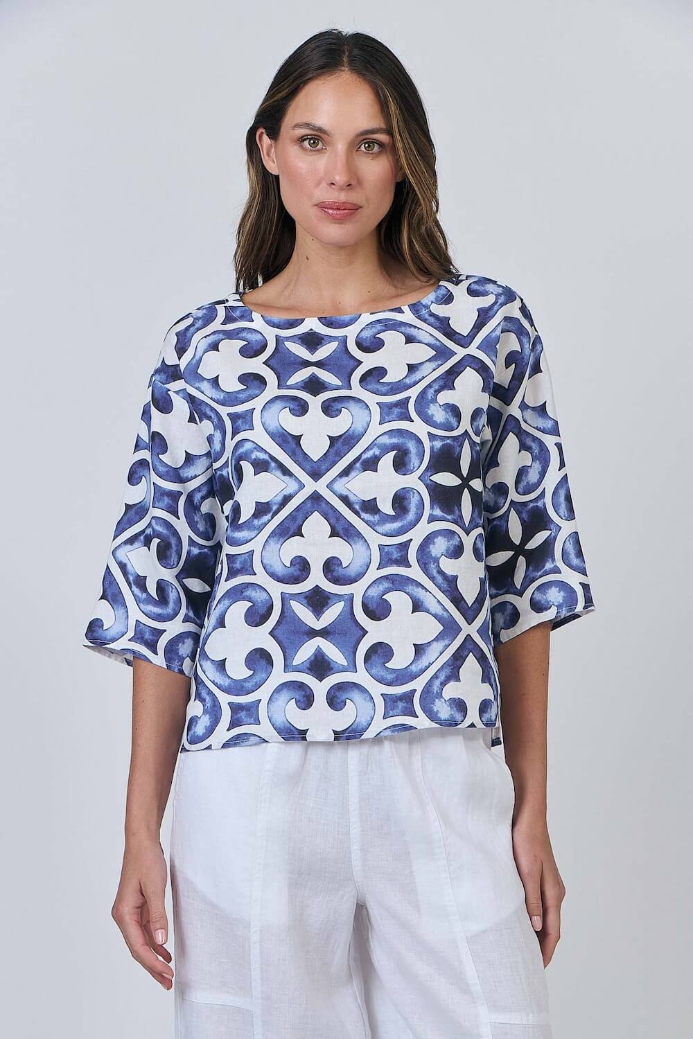 Naturals by O & J - Boat Neck Linen Blouse - Corfu (GA584)