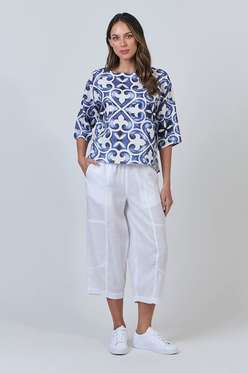 Naturals by O & J - Boat Neck Linen Blouse - Corfu (GA584)