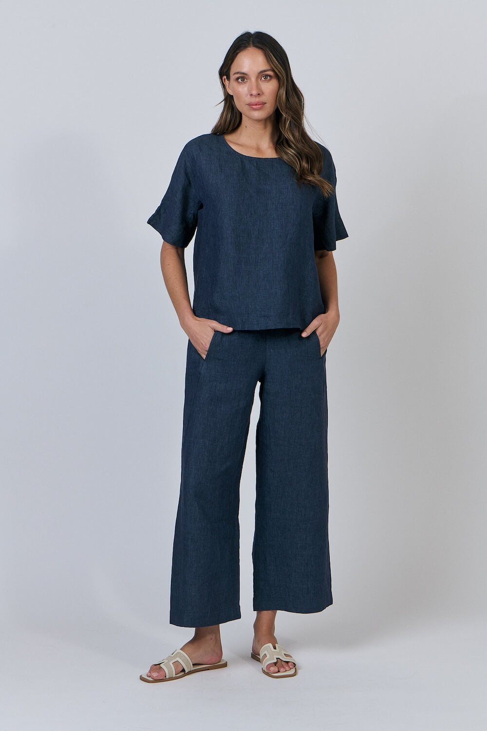 Naturals by O & J - Short Sleeve Round Neck Blouse - Poseidon (GA585)