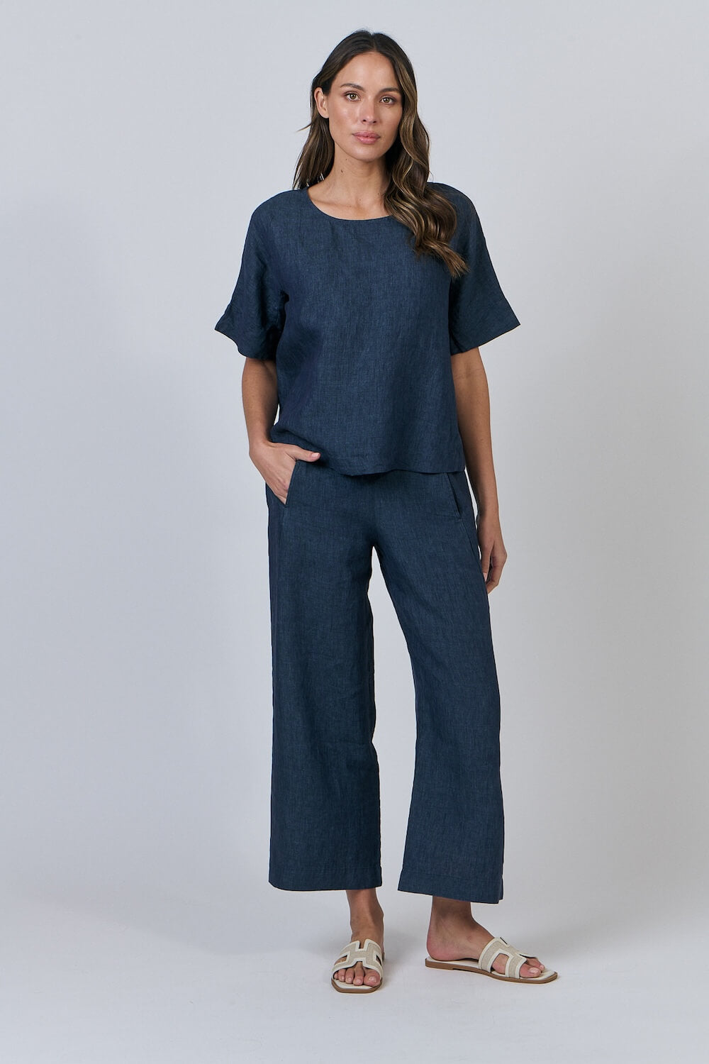 Naturals by O & J - Short Sleeve Round Neck Blouse - Poseidon (GA585)