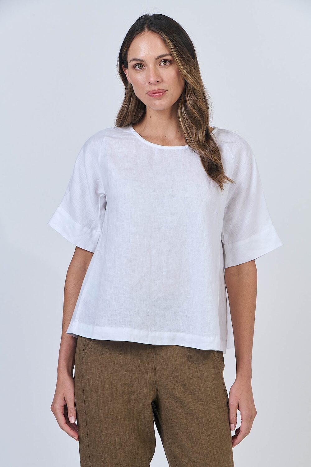 Naturals by O & J - Short Sleeve Linen Top - White (GA585)