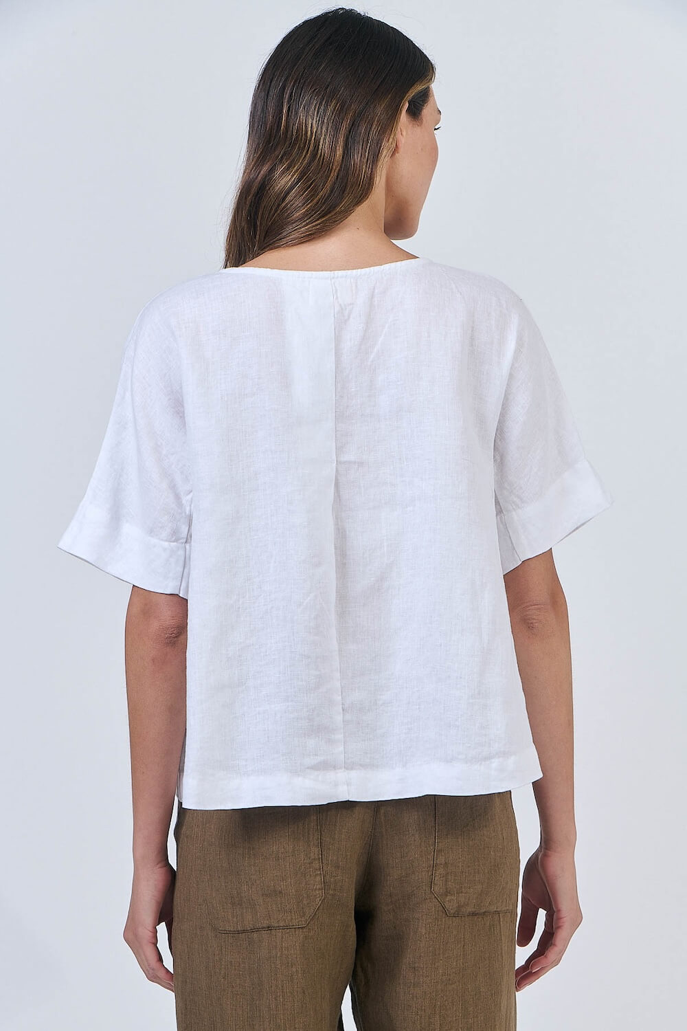 Naturals by O & J - Short Sleeve Linen Top - White (GA585)