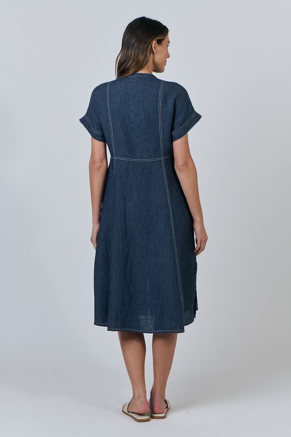 Naturals by O & J - Linen A-Line Dress - Poseidon (GA612)