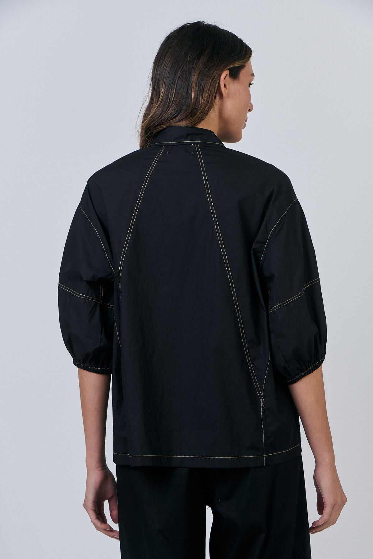 Naturals by O & J - Cotton Poplin Button Up Blouse - Black (GA638)