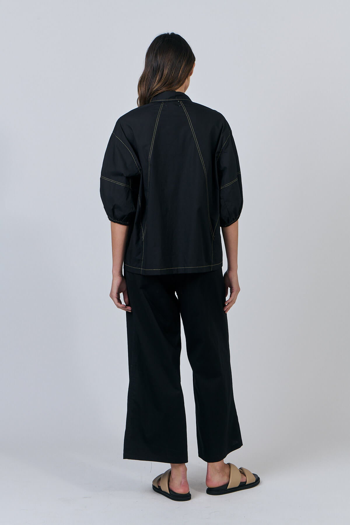 Naturals by O & J - Cotton Poplin Button Up Blouse - Black (GA638)