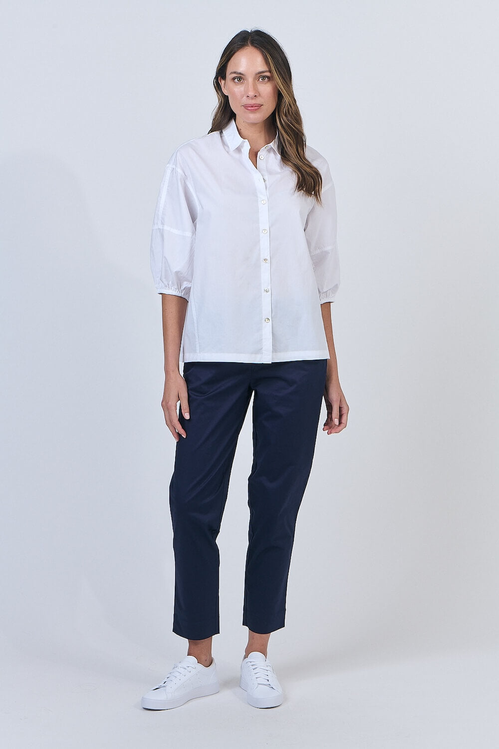 Naturals by O & J - Cotton Poplin Button Up Blouse - White (GA638)