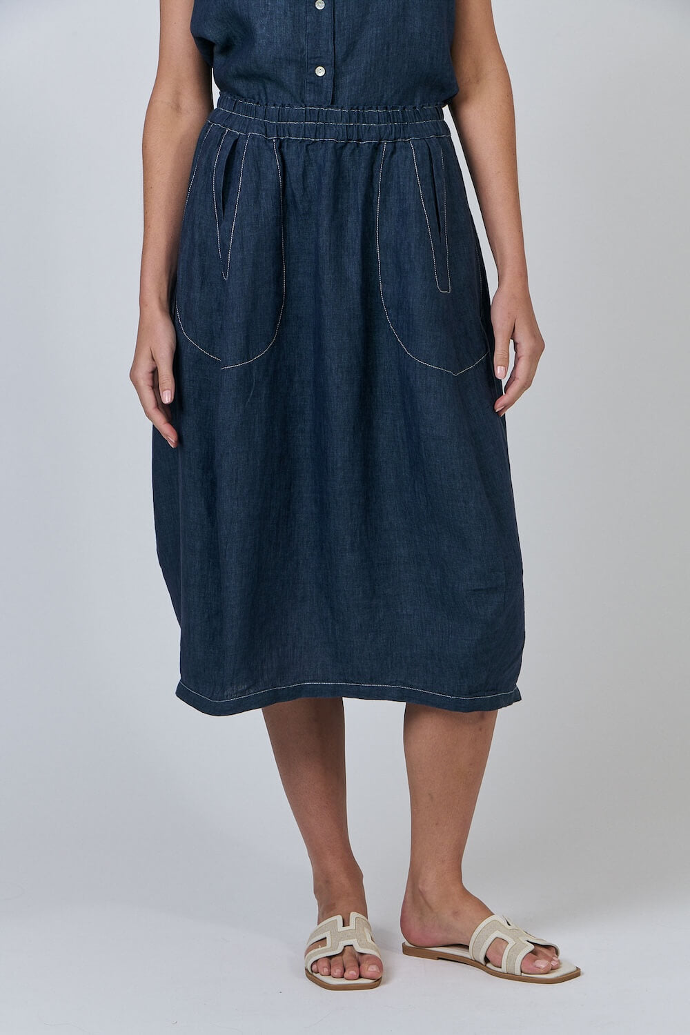 Naturals by O & J - Midi Linen Skirt (GA639) - Poseidon