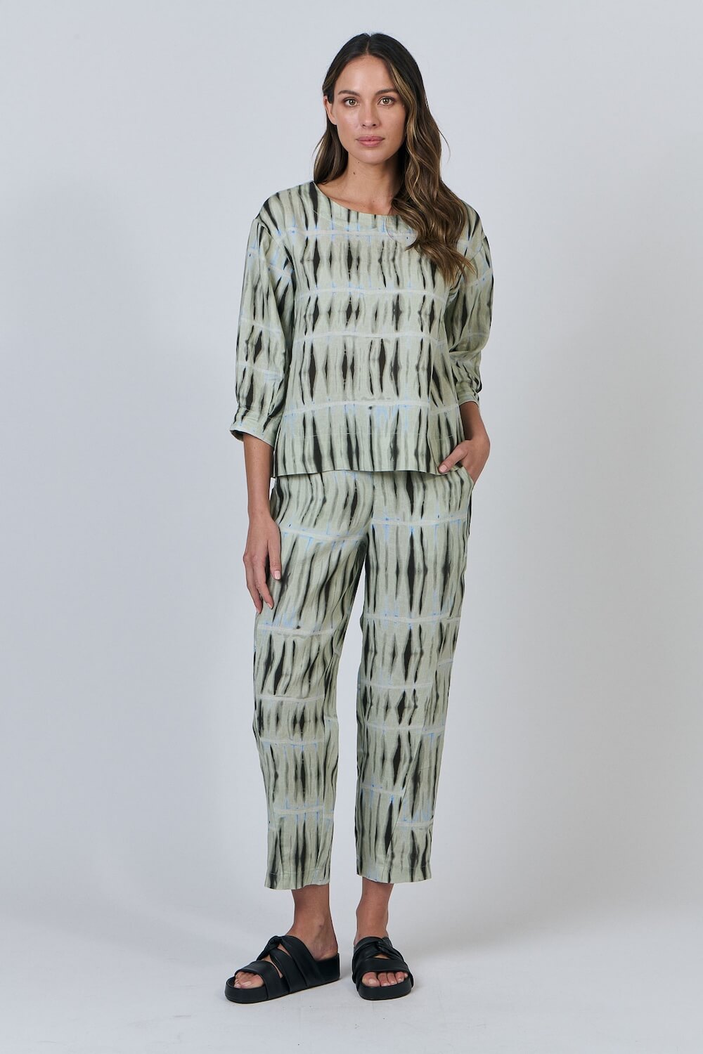 Naturals by O & J - 3/4 Sleeve Boat Neck Blouse - Exposure (GA641)