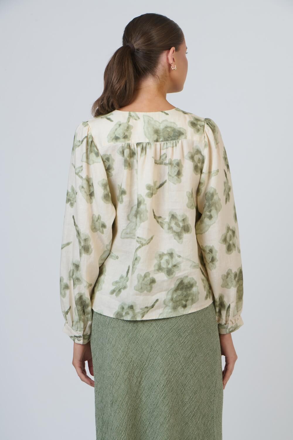 Naturals by O & J - GA645 Statement Sleeve Blouse - Patina Petals