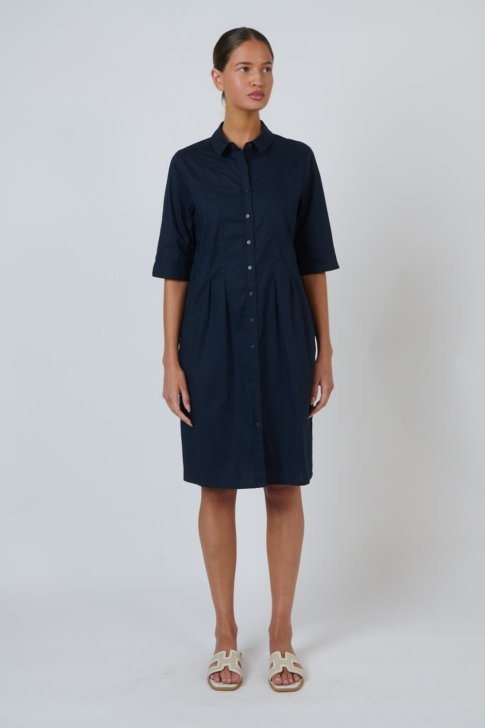 Naturals by O & J - Tailored Shirt Dress (GA680) - Ink