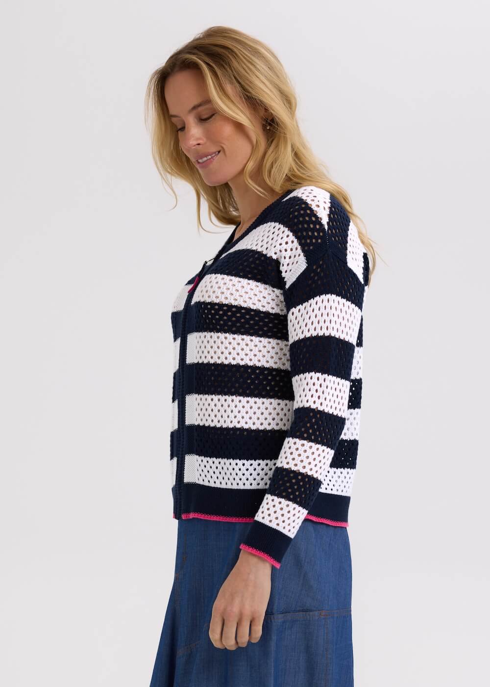 Zaket & Plover - Pointelle Zip Cardi - Navy ZP7718