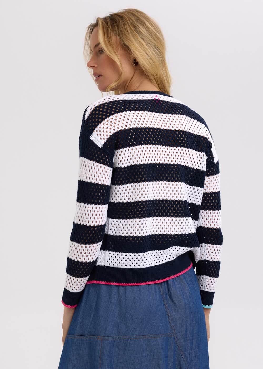 Zaket & Plover - Pointelle Zip Cardi - Navy ZP7718
