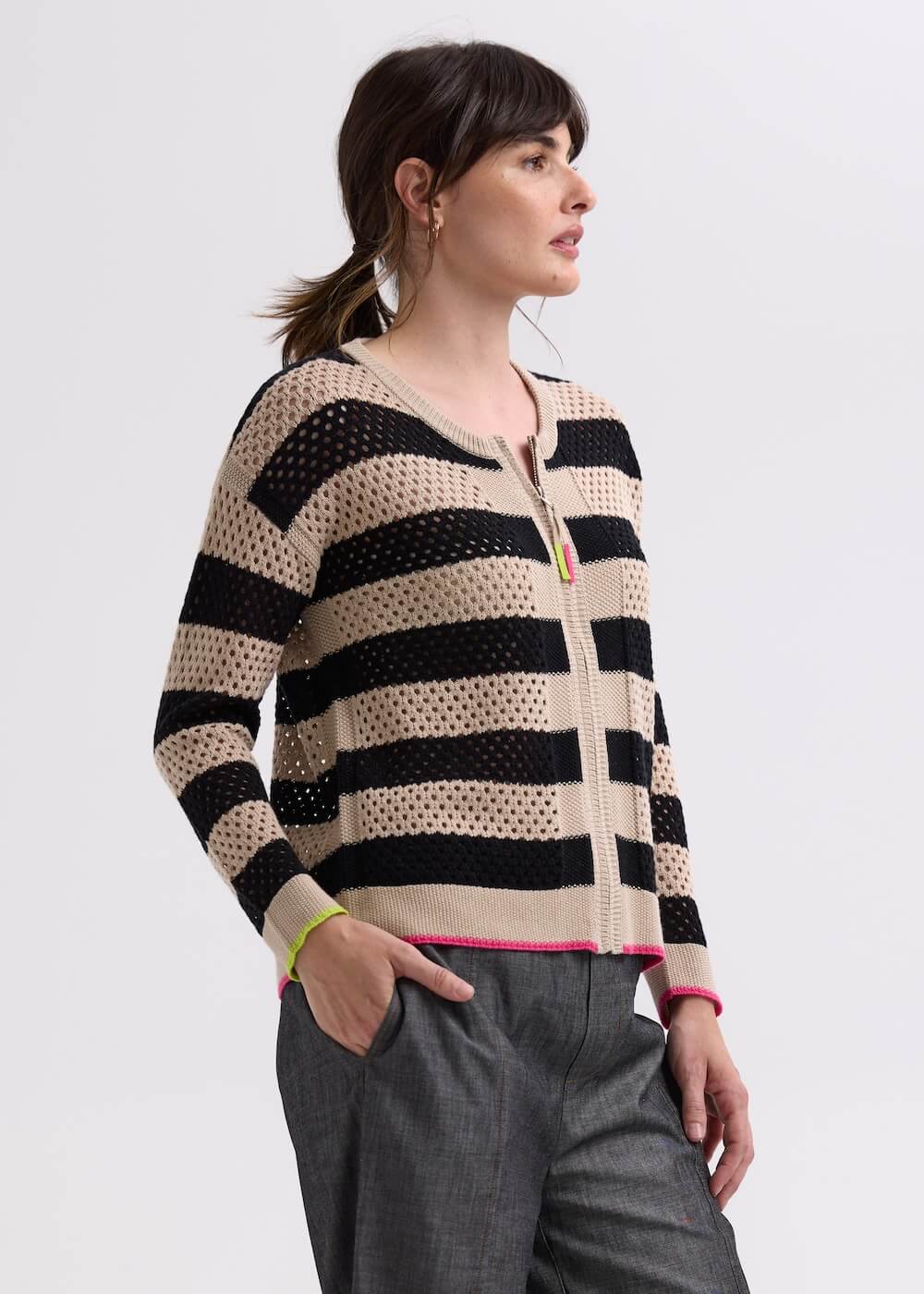 Zaket & Plover - Pointelle Zip Cardi - Latte ZP7718