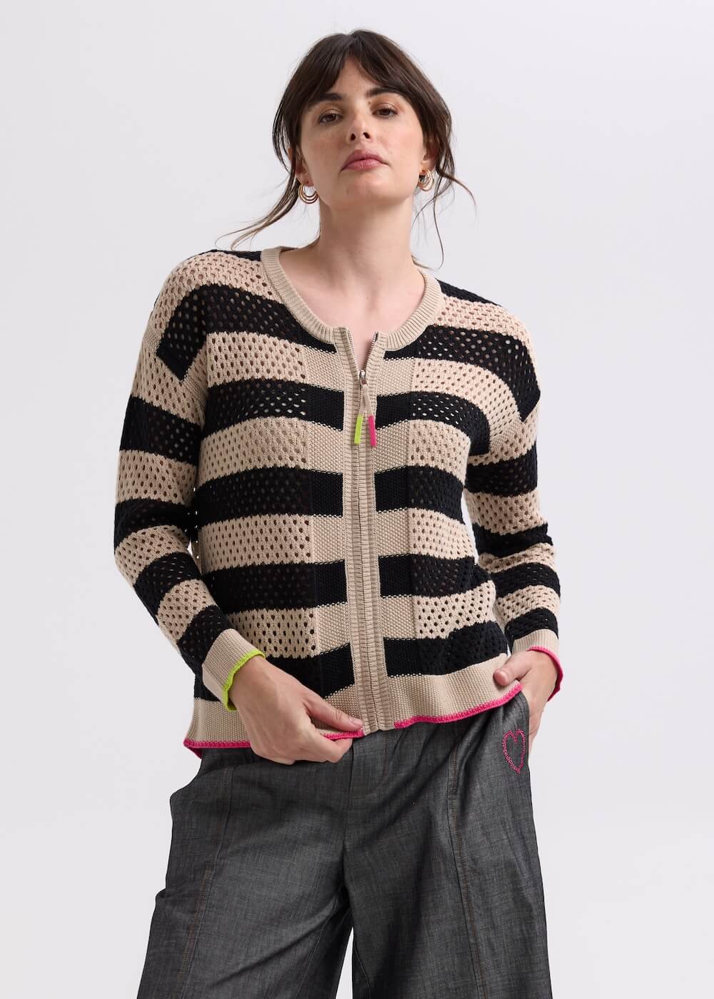 Zaket & Plover - Pointelle Zip Cardi - Latte ZP7718