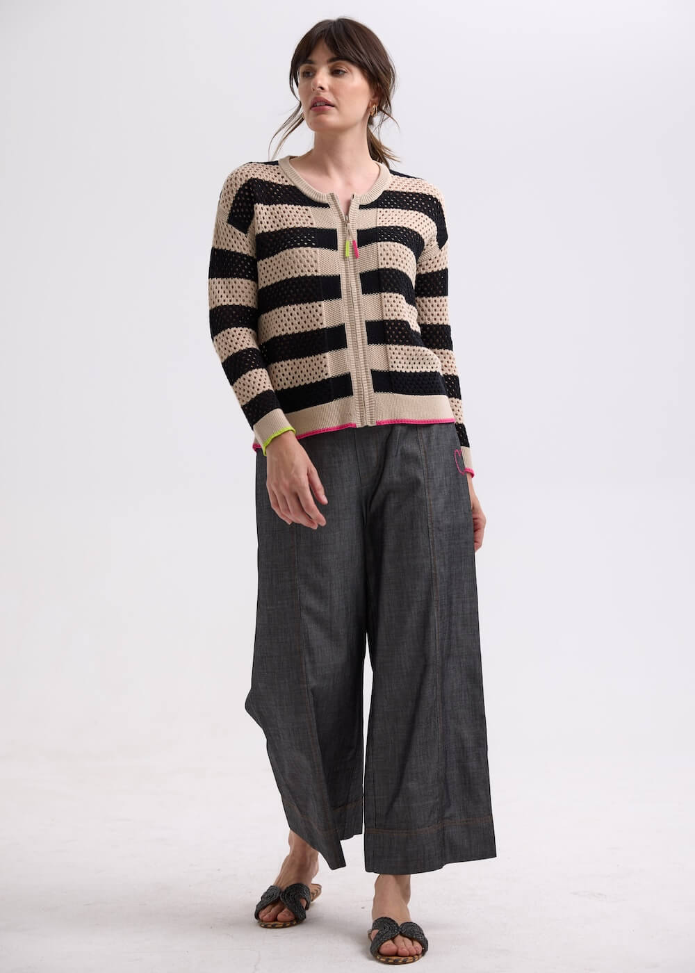 Zaket & Plover - Pointelle Zip Cardi - Latte ZP7718
