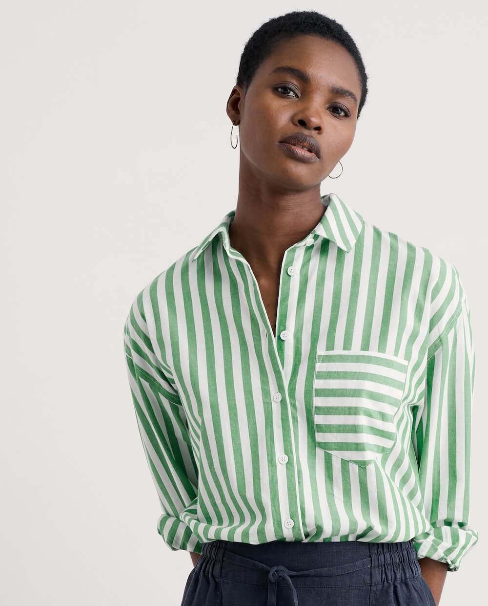 Seasalt - Sea Path Shirt - Mini Scallion Stripe Hedgerow