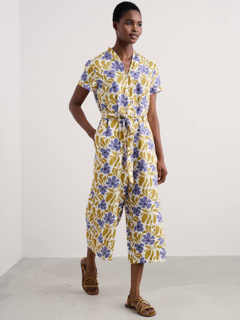 Seasalt - Treen Cove Jumpsuit - Leafy Floral Chalk Pear