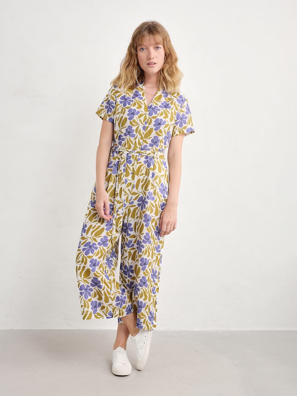Seasalt - Treen Cove Jumpsuit - Leafy Floral Chalk Pear