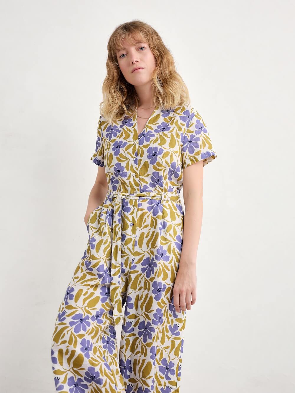 Seasalt - Treen Cove Jumpsuit - Leafy Floral Chalk Pear