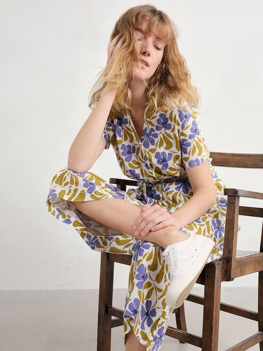 Seasalt - Treen Cove Jumpsuit - Leafy Floral Chalk Pear