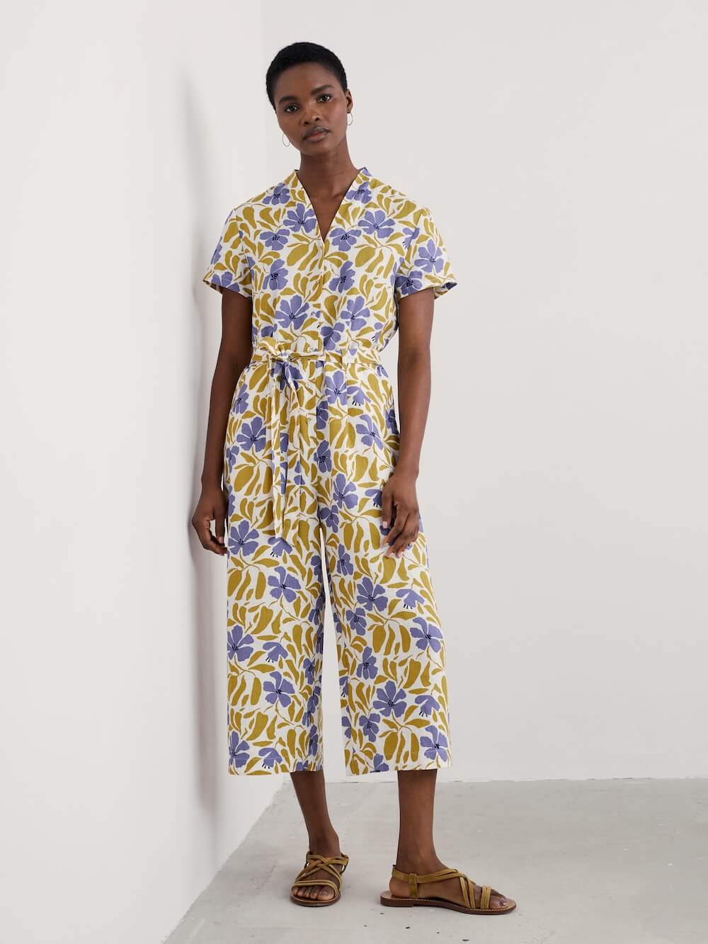 Seasalt - Treen Cove Jumpsuit - Leafy Floral Chalk Pear