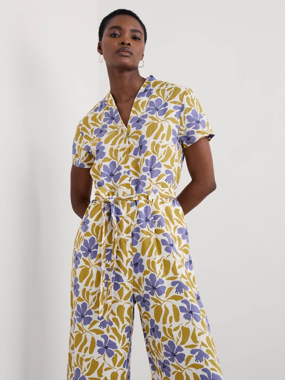 Seasalt - Treen Cove Jumpsuit - Leafy Floral Chalk Pear
