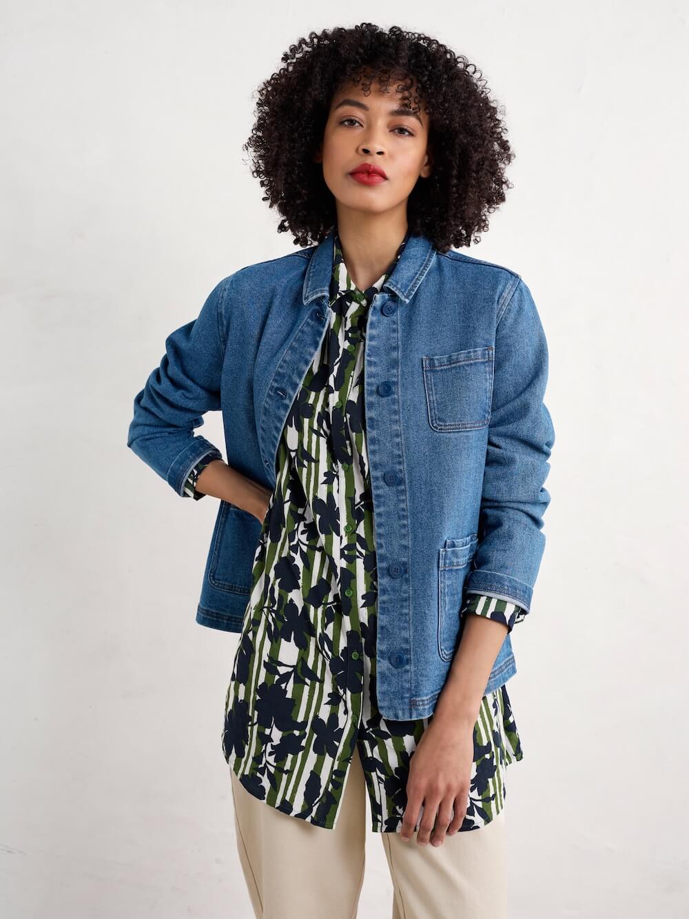 Seasalt - Wren Flutter Shirt - Camellia Stripe Forest Green