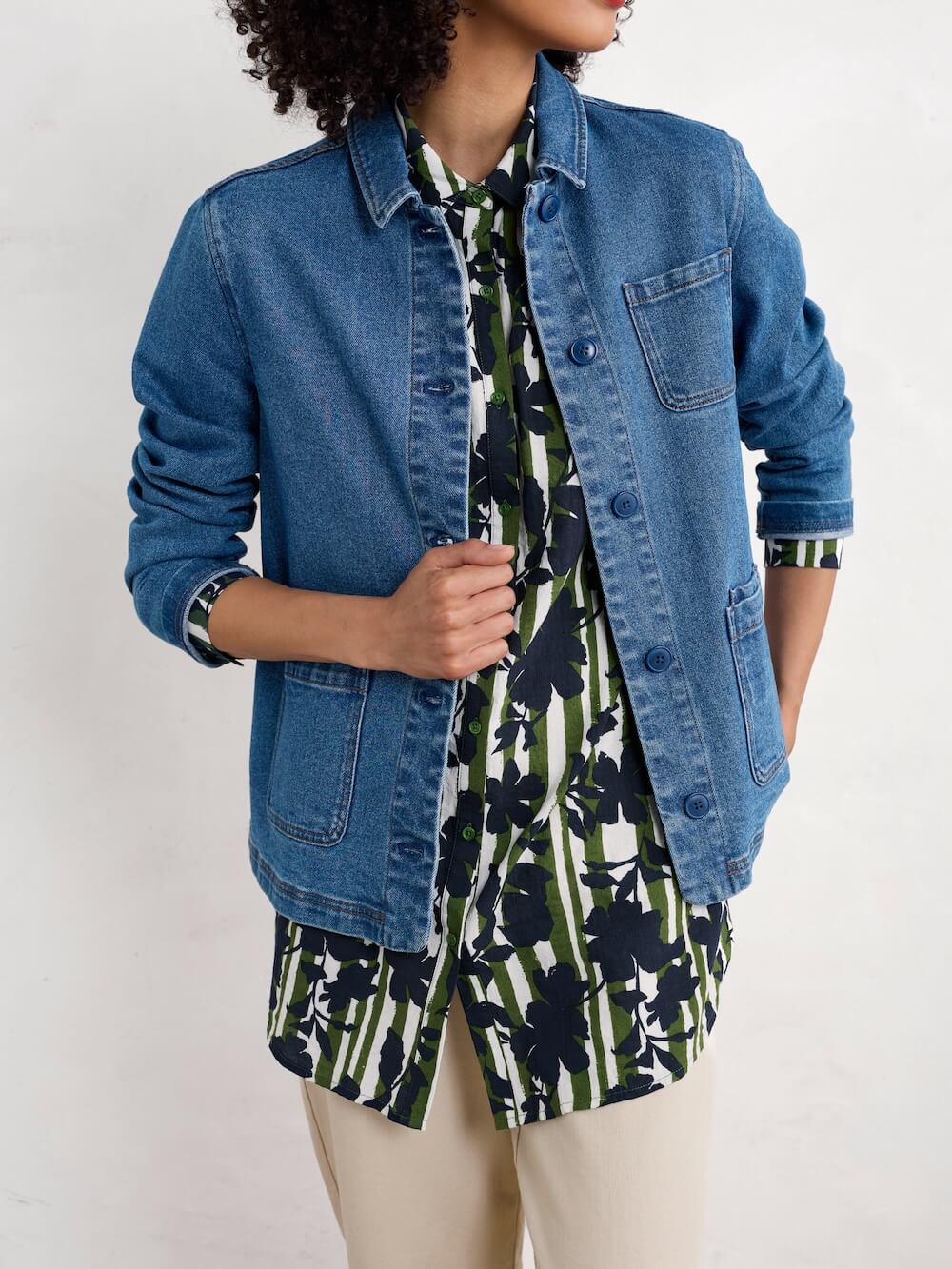 Seasalt - Wren Flutter Shirt - Camellia Stripe Forest Green