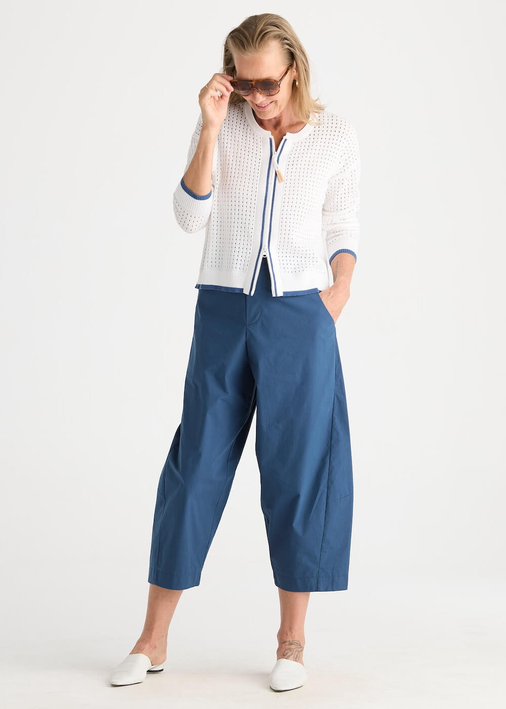 Zaket & Plover - Pointelle Zip Cardi - White (ZP8809)
