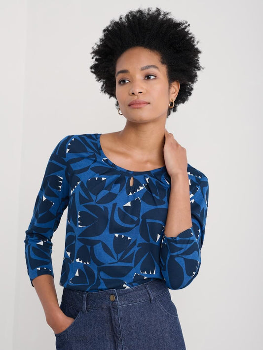 Seasalt - 3/4 Appletree Top - Floral Cutout Ink