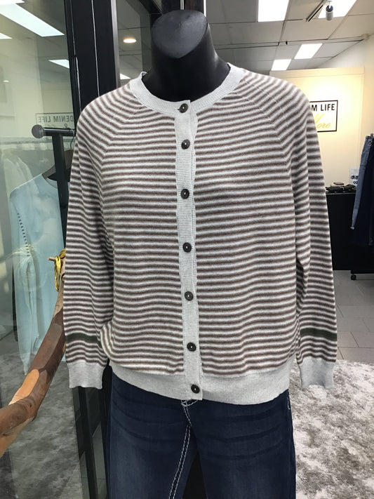 Zaket & Plover Essential Stripe Cardi LT Oat ZP7148