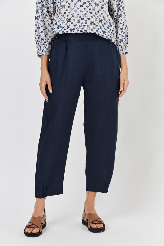 Naturals by O & J Cropped Linen Pant - Navy