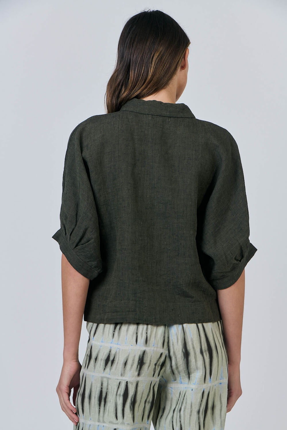 Naturals by O & J - Button-Up Linen Blouse - Licorice (GA471)