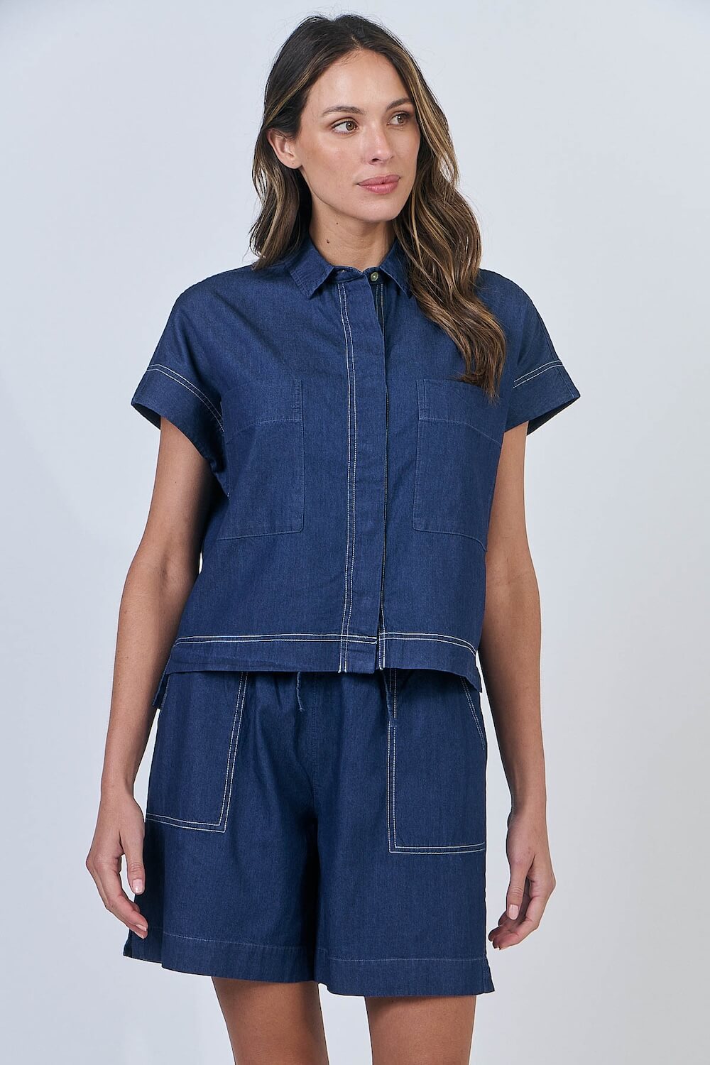 Naturals by O & J - Wide Leg Cotton Shorts - Chambray (GA477)