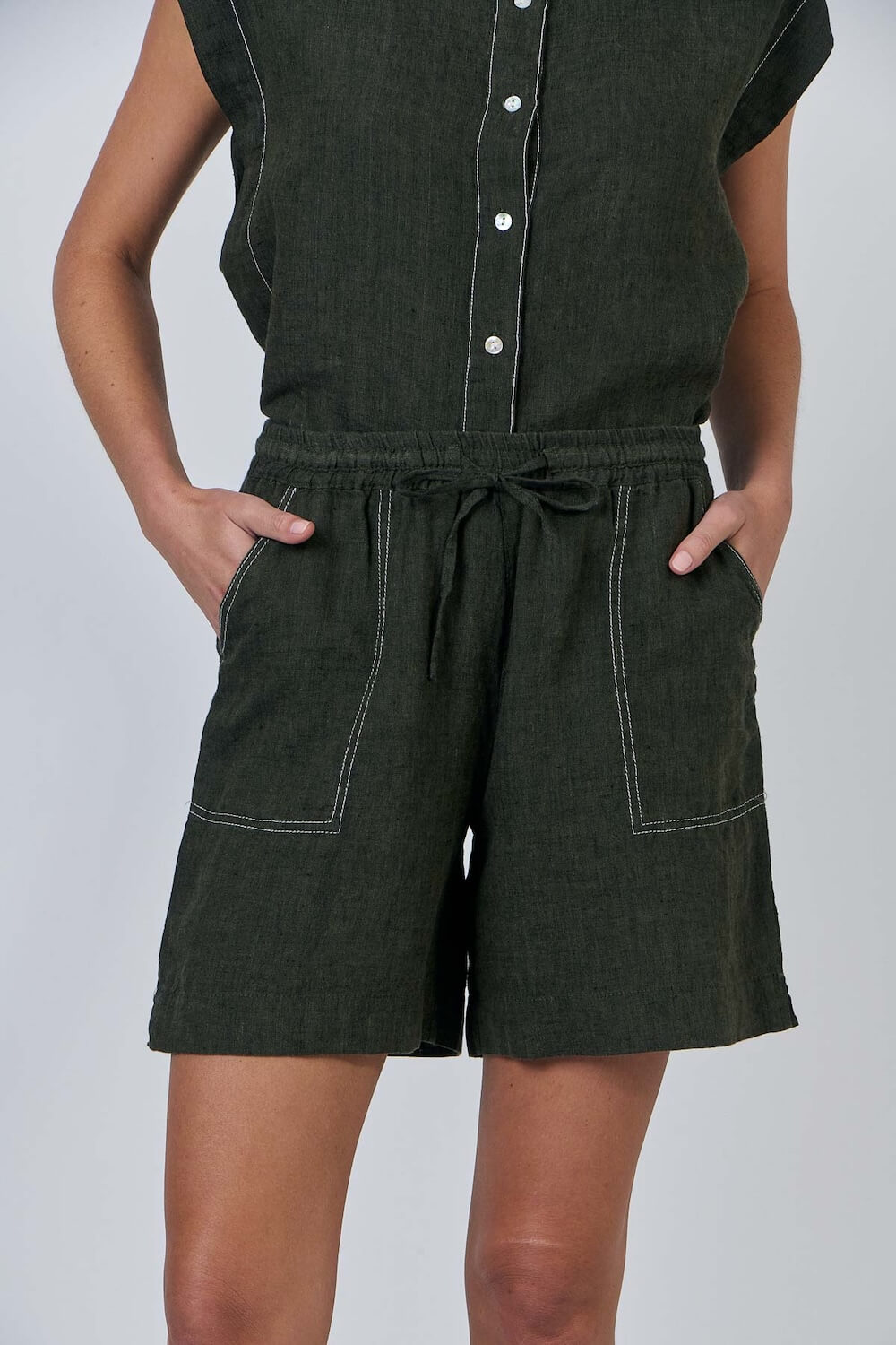 Naturals by O & J - Wide Leg Linen Shorts - Licorice (GA477)