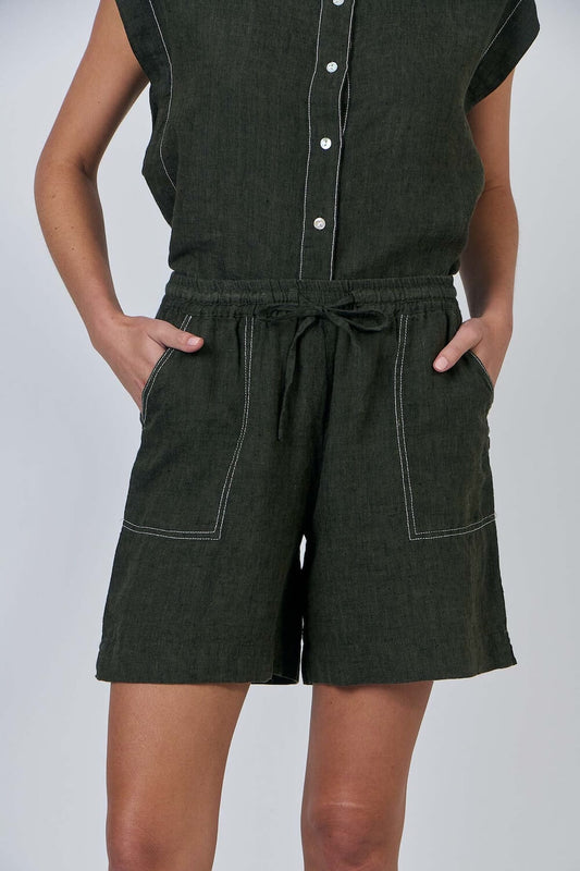 Naturals by O & J - Wide Leg Linen Shorts - Licorice (GA477)