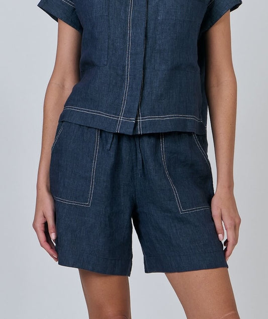 Naturals by O & J - Wide Leg Linen Shorts - Poseidon (GA477)