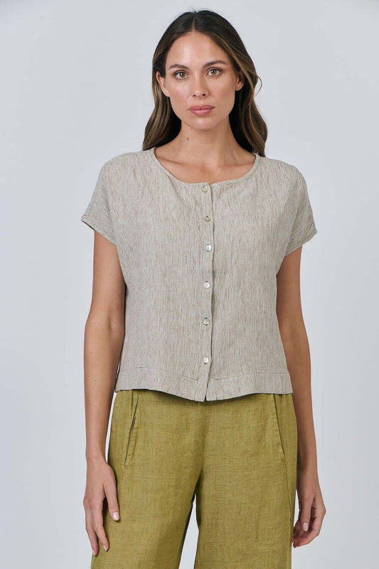 Naturals by O & J - Button Down Linen Top - Blister (GA504)